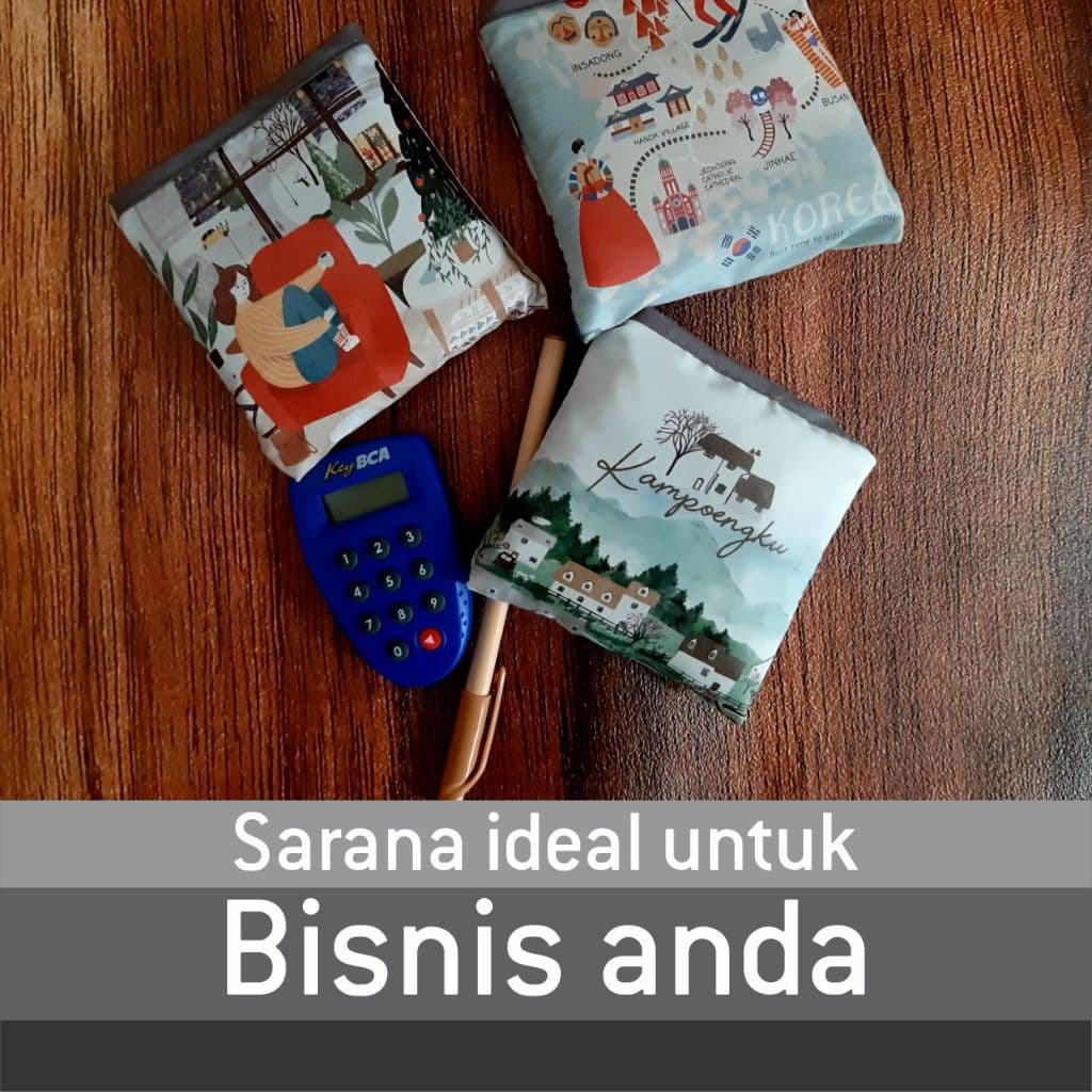 Shopping Bag Tas Belanja Totebag Lipat OMEO Size Medium Custom 2 Sisi