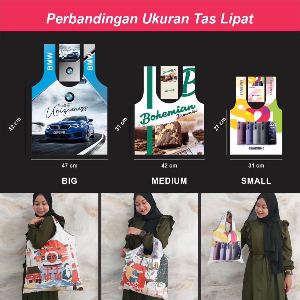 OMEO Tas Belanja Lipat Shopping Bag Custom Design Khusus Sample