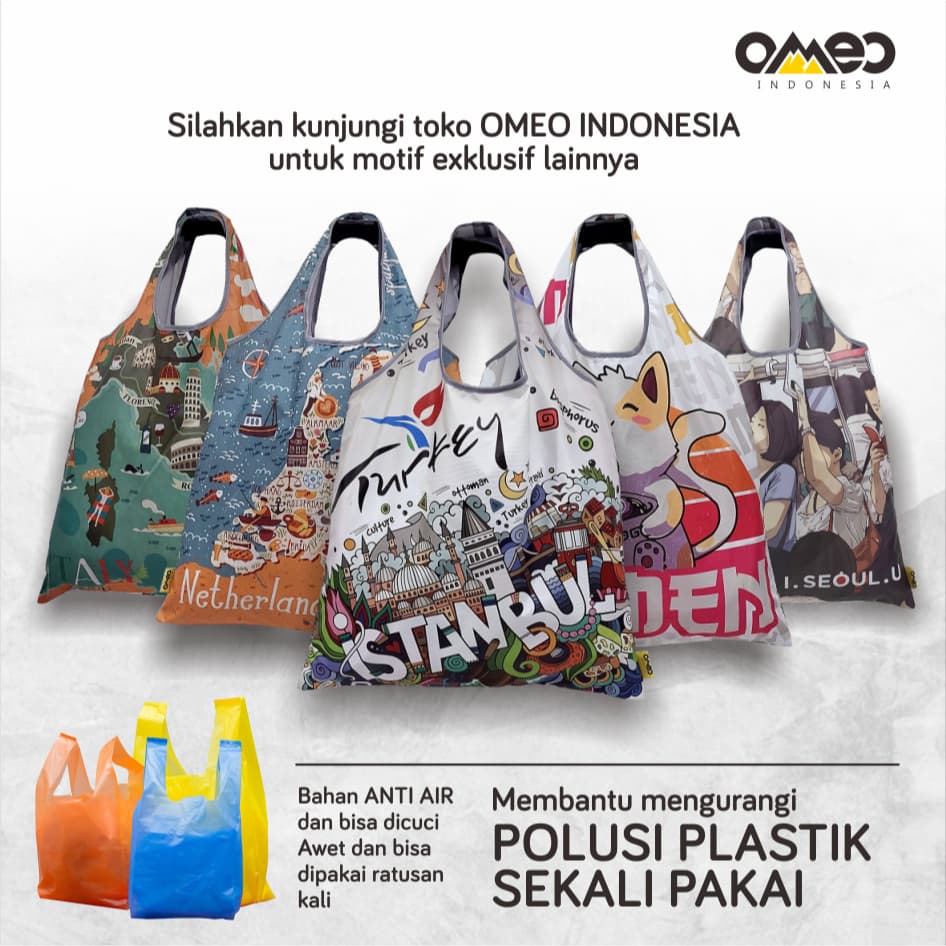 Shopping Bag Tas Belanja Totebag Lipat OMEO Size Medium Custom 2 Sisi