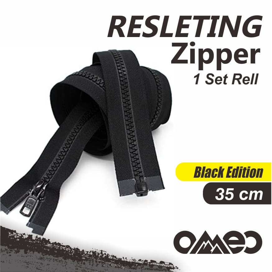 Resleting Zipper AMCO 5  35 cm dan 21 cm Gigi Besi Hitam dan putih OMEO