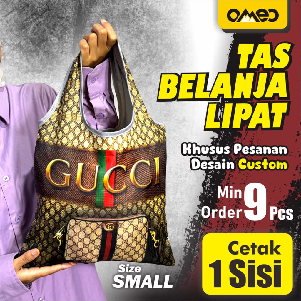 Tas Belanja Lipat Shopping Bag Totebag Lipat Size Small OMEO Custom 1 Sisi