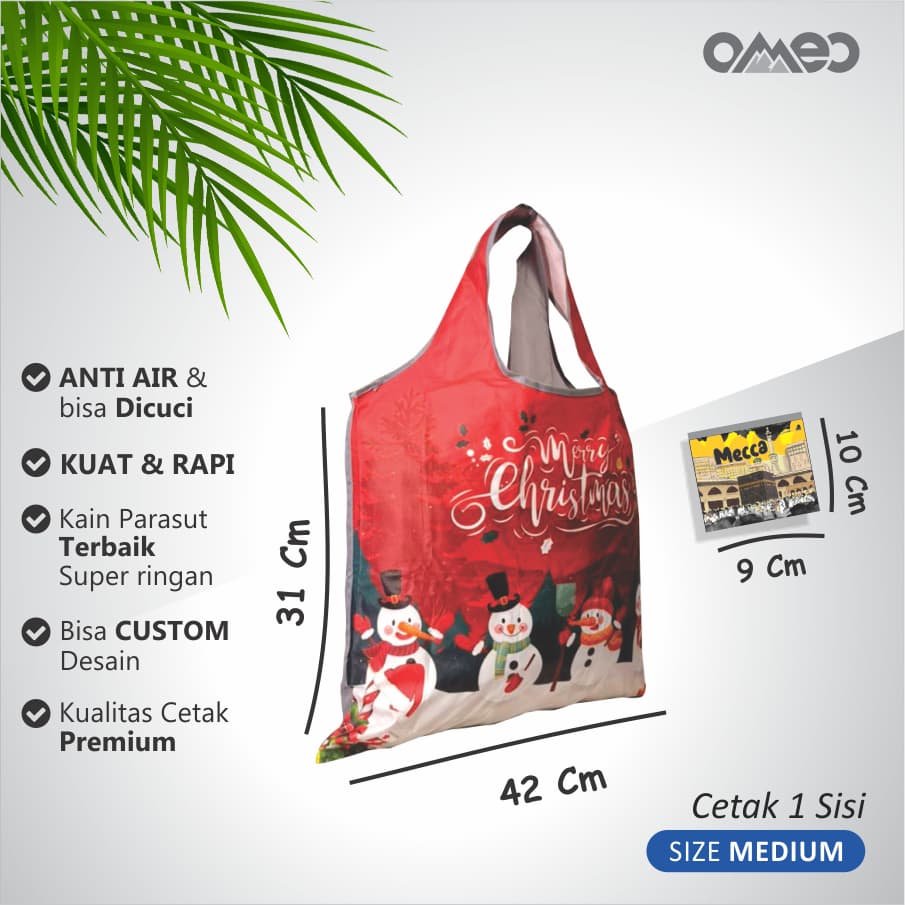 Shopping Bag Lipat Tas Belanja Totebag Lipat Full Printing NATAL MERRY CHRISTMAS Waterproof Medium Limited OMEO BM 88