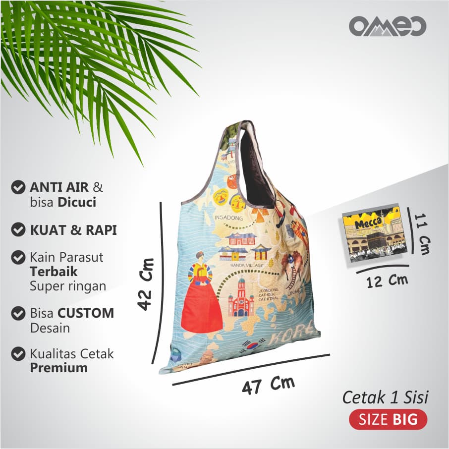 Tas Belanja Lipat Shopping Bag Totebag Lipat Full Printing KOREA Limited Edition size BIG OMEO TB 40