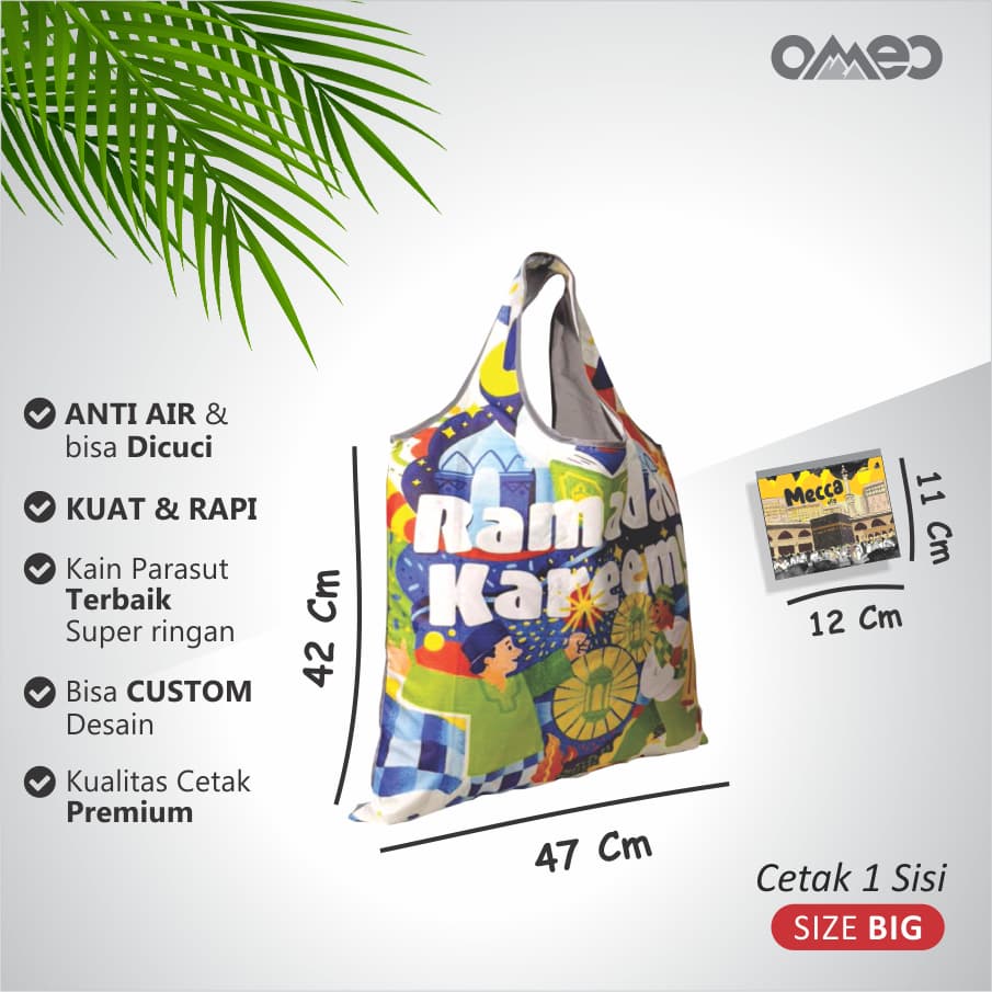 Shopping Bag Lipat Tas Belanja Totebag Lipat Full Printing Waterproof RAMADHAN LEBARAN Limited size BIG OMEO TB 130