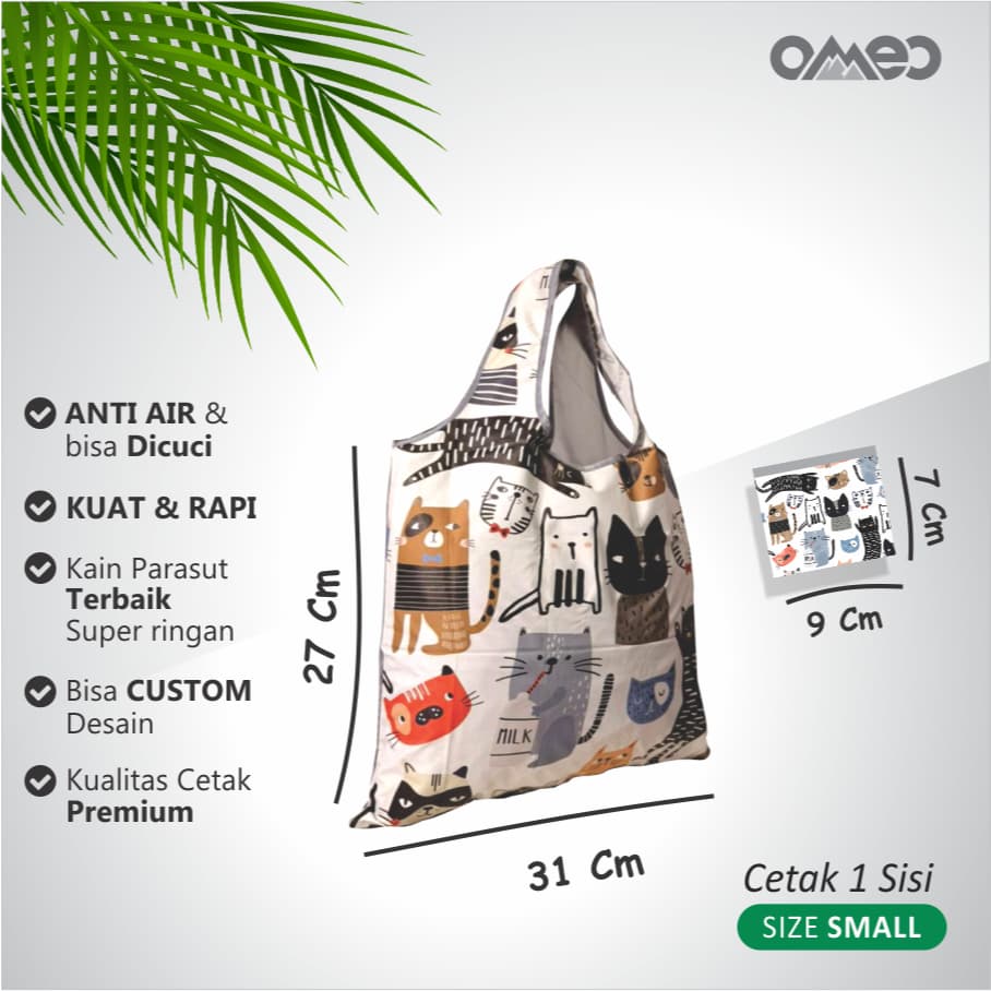OMEO Tas Belanja Lipat Printing Motif Kucing Full Anti Air Size Small SK 23
