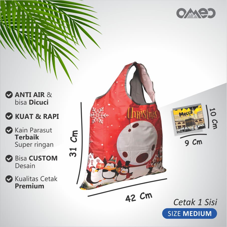Shopping Bag Lipat Tas Belanja Totebag Lipat Full Printing Waterproof Medium CHRISTMAS OMEO BM 89