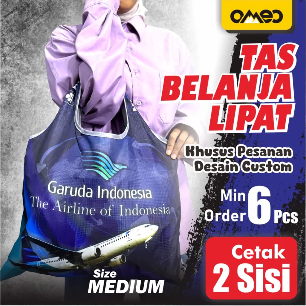 Shopping Bag Tas Belanja Totebag Lipat OMEO Size Medium Custom 2 Sisi